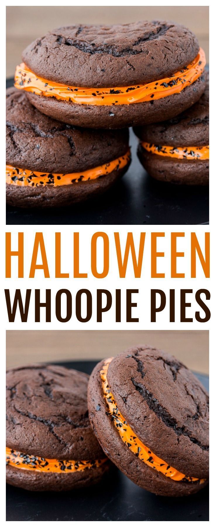 Halloween Whoopie Pies – Teufelsessen Kuchen und Orangenglasur machen dieses Dessert -   23 halloween cookie recipes
 ideas