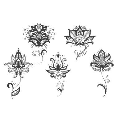 Persian lace gray flowers in paisley style vector lotus henna tattoo - by Seamartini on VectorStock® -   23 lace lotus tattoo
 ideas