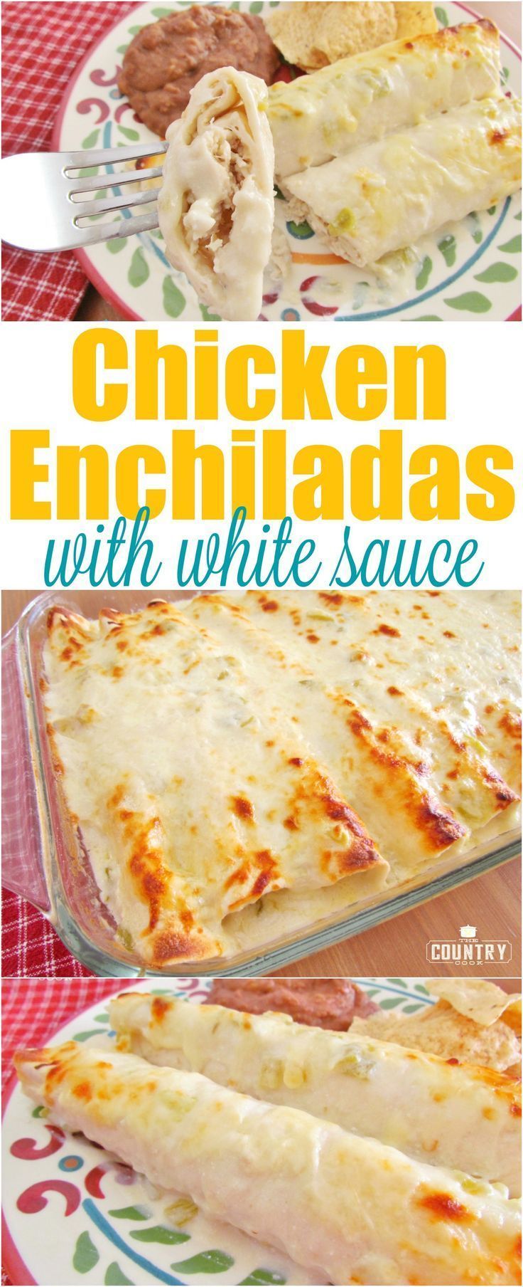 Creamy Cheesy Chicken Enchiladas with white sauce -   23 mexican recipes enchiladas
 ideas