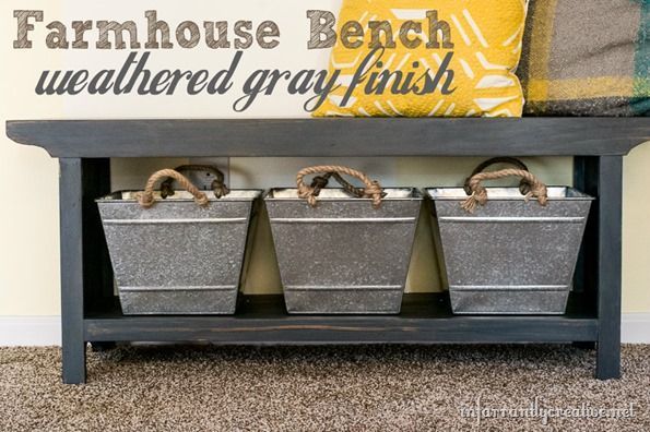 Farmhouse Bench with Weathered Gray Finish -   24 diy bench with storage
 ideas