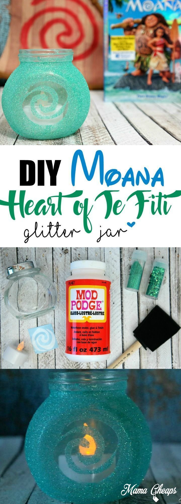 DIY Moana Heart of Te Fiti Glitter Jar Craft -   24 diy house party
 ideas