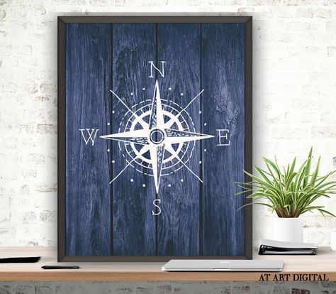Compass Art Print, Compass Pose, Nautical Poster, Digital Download, Rustic Wood, Printable Compass, Nautical Bedroom Art,Rustic Nautical Art -   24 nautical decor printable
 ideas