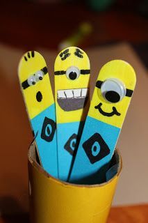 Fun Minion pointers that can be used as bookmarks or to leave a marker when a book is taken from a classroom or library shelf. -   24 popsicle stick bookmarks
 ideas