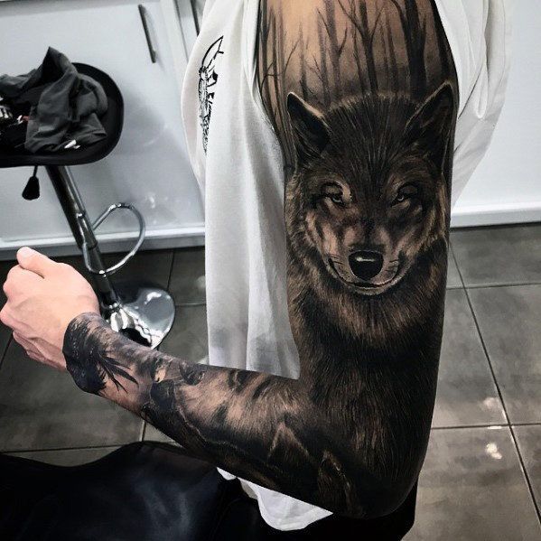 50 Realistic Wolf Tattoo Designs For Men - Canine Ink Ideas -   24 tattoo arm wolf
 ideas