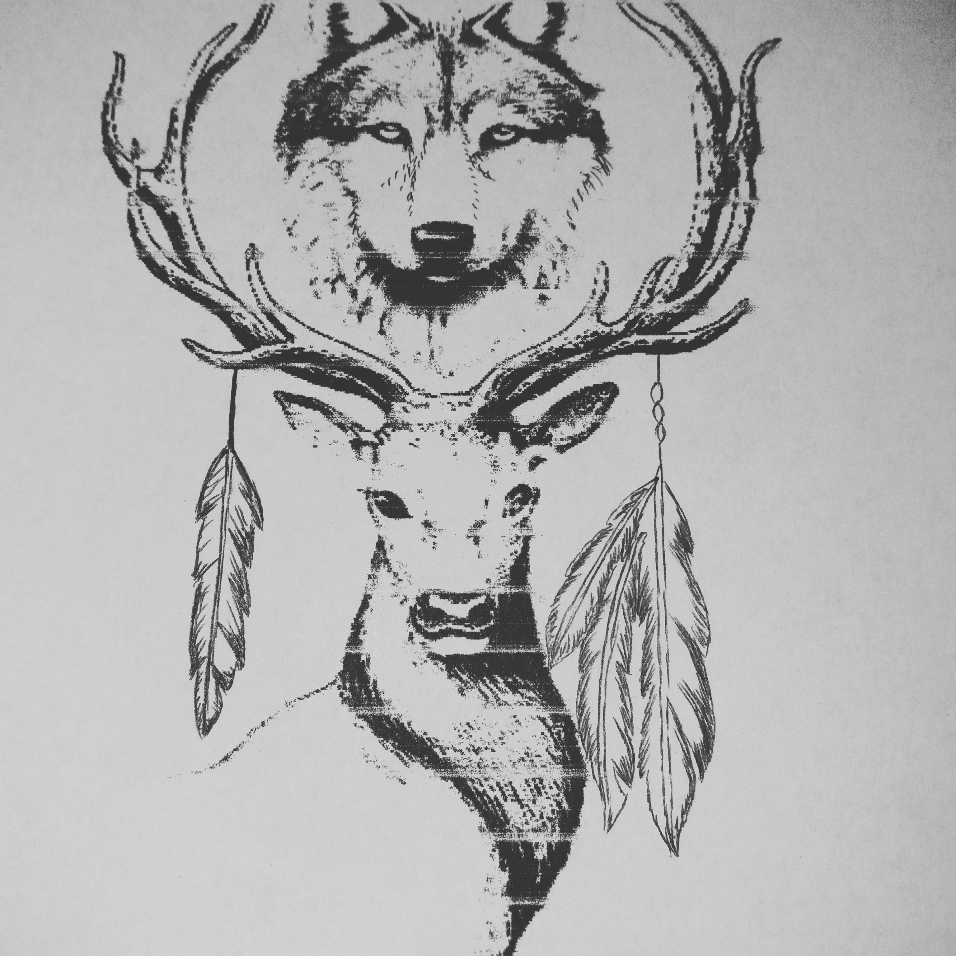 Wolf and deer tattoo sketch -   24 tattoo arm wolf
 ideas