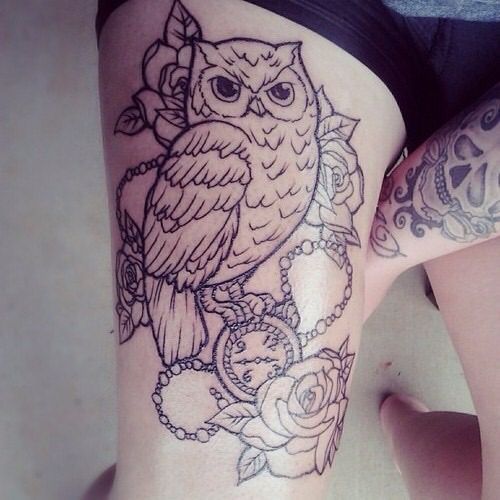 Owl tattoos on thigh -   24 vintage owl tattoo
 ideas