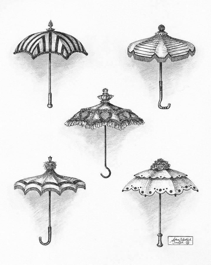 Victorian Parasols Drawing  - Victorian Parasols Fine Art Print - Adam Zebediah Joseph -   24 vintage owl tattoo
 ideas