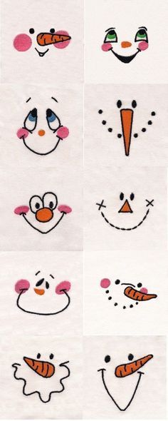 Snowman Faces Embroidery Machine Design Details. Use for Hand Embroidery snowman, doll faces. jwt -   25 cute diy ornaments
 ideas