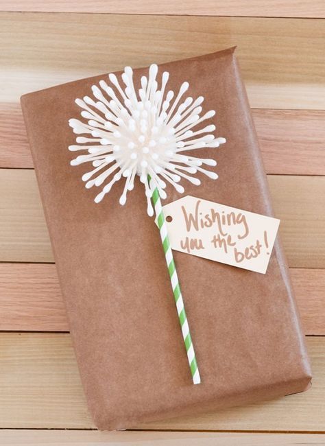 DIY Cotton Swab Dandelion Gift Wrap -   25 diy birthday wrapping ideas