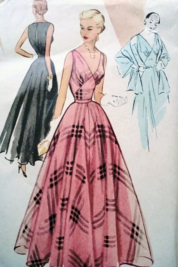 1950s EVENING PARTY Dress McCall 8437 Gown, Slip and Stole Figure Flattering Design Vintage Sewing Pattern Low V Neckline Bust 36 -   25 diy dress party
 ideas