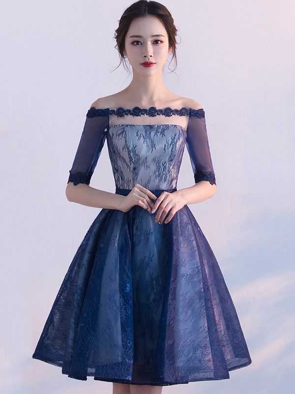 Lace Stitching Tulle Slash Neck Half Sleeves A-Line Dresses -   25 diy dress party
 ideas