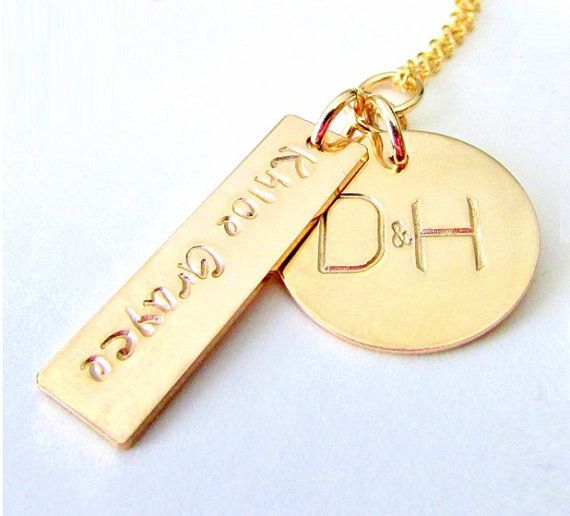 Gold Family Necklace | New Mom Gift | Push Present | Mother's Day Jewelry | Hand Stamped Personalize -   25 diy necklace for mom
 ideas