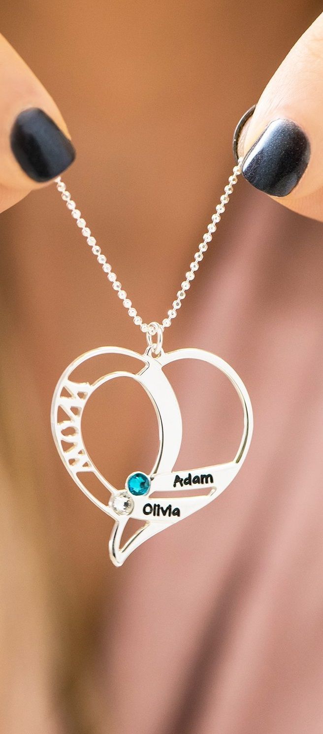 Engraved Mom Birthstone Necklace -   25 diy necklace for mom
 ideas