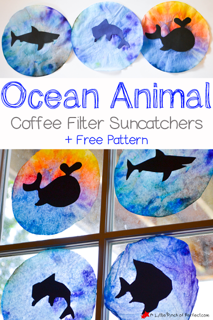 Ocean Animal Coffee Filter Suncatcher Craft for Kids + Pattern - -   25 ocean crafts shark
 ideas