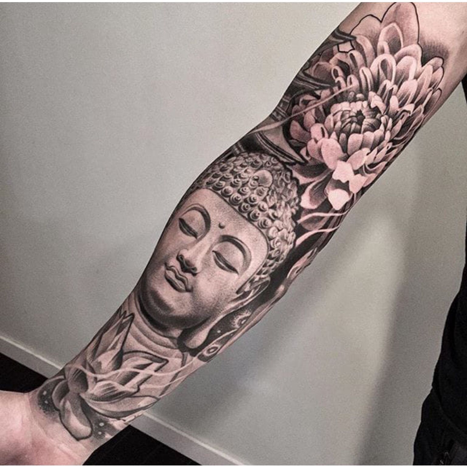 Black and grey buddha tattoo sleeve lotus                              … -   18 lotus tattoo sleeve
 ideas