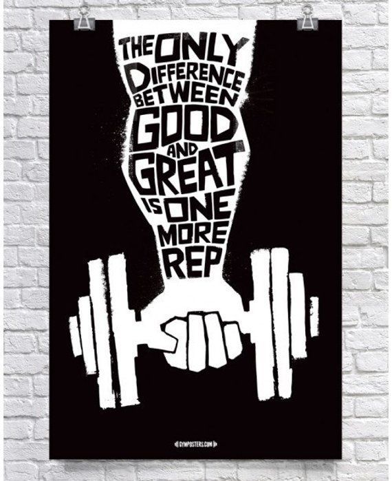 Gym Poster - Fitness Poster - Weightlifting Bodybuilding Poster - The Only Difference Between Good and Great Is One More Rep -   18 parejas fitness gym
 ideas