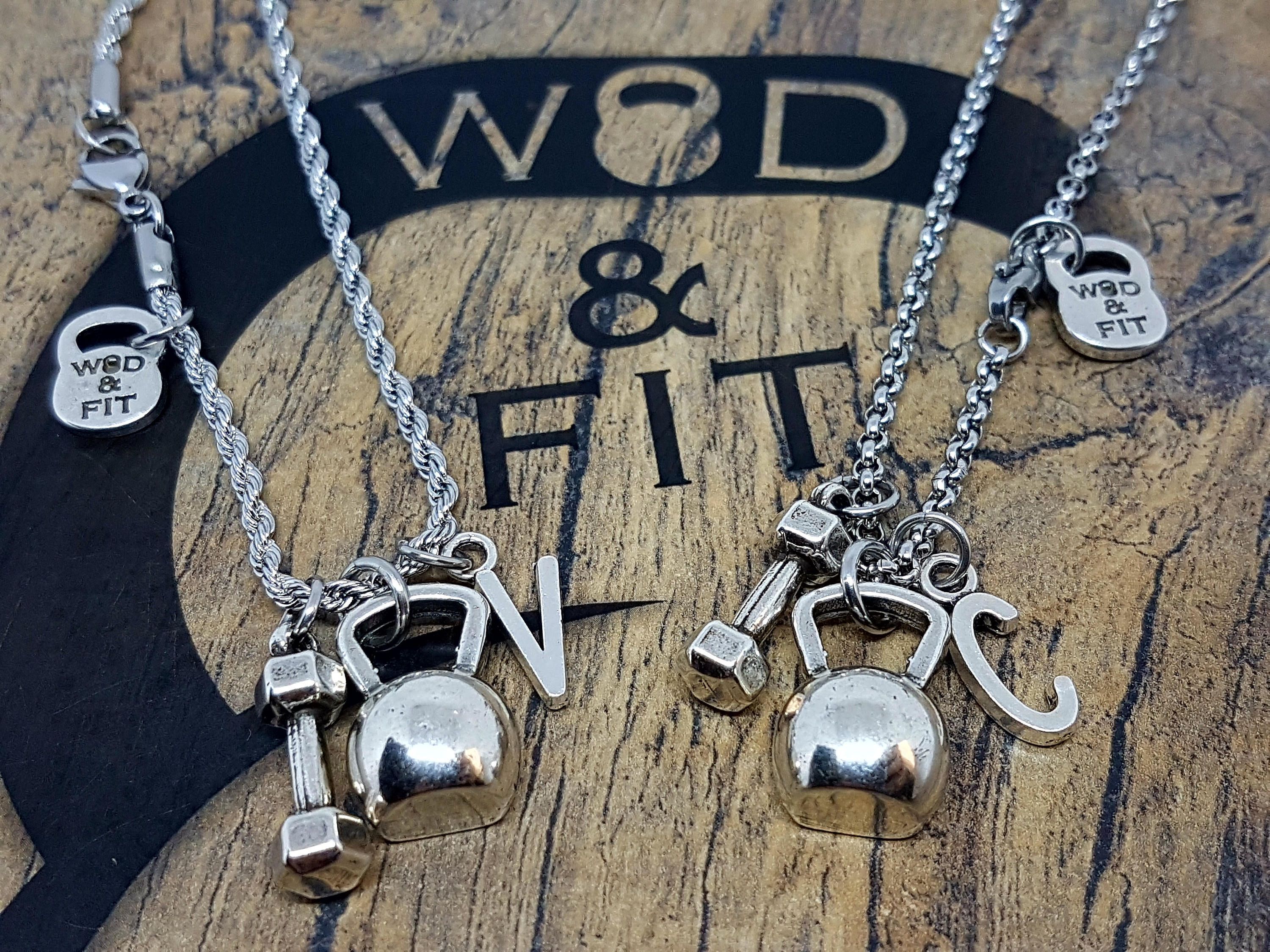 Couple Kettlebell Workout Necklace,Dumbbell Hex & Initial letter.Workout Jewelry,Fit mom,Fit girl,Bodybuilding,Custom necklace,Couples Gift -   18 parejas fitness gym
 ideas