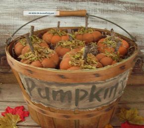 primitive halloween | Primitive Fall Halloween Splint Wood Basket~with Pumpkins~crow~light ... -   21 primitive autumn crafts
 ideas