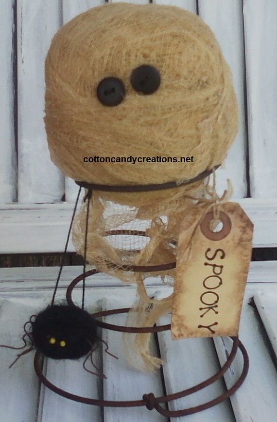 Mummy Nodder - Primitive Mummy Rusty Spring - Primitive Halloween Mummy - Primitive Fall Decor - Cheesecloth Mummy - Spooky Mummy - Mummy -   21 primitive autumn crafts
 ideas