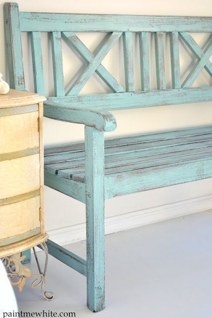 10 Ways to Decorate with Benches -   22 blue garden bench
 ideas