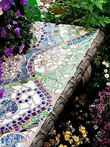 Create Mosaic Magic in Your Garden -   22 blue garden bench
 ideas