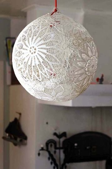 How To Make a Hanging Lace Lamp -   22 diy lamp hanging
 ideas