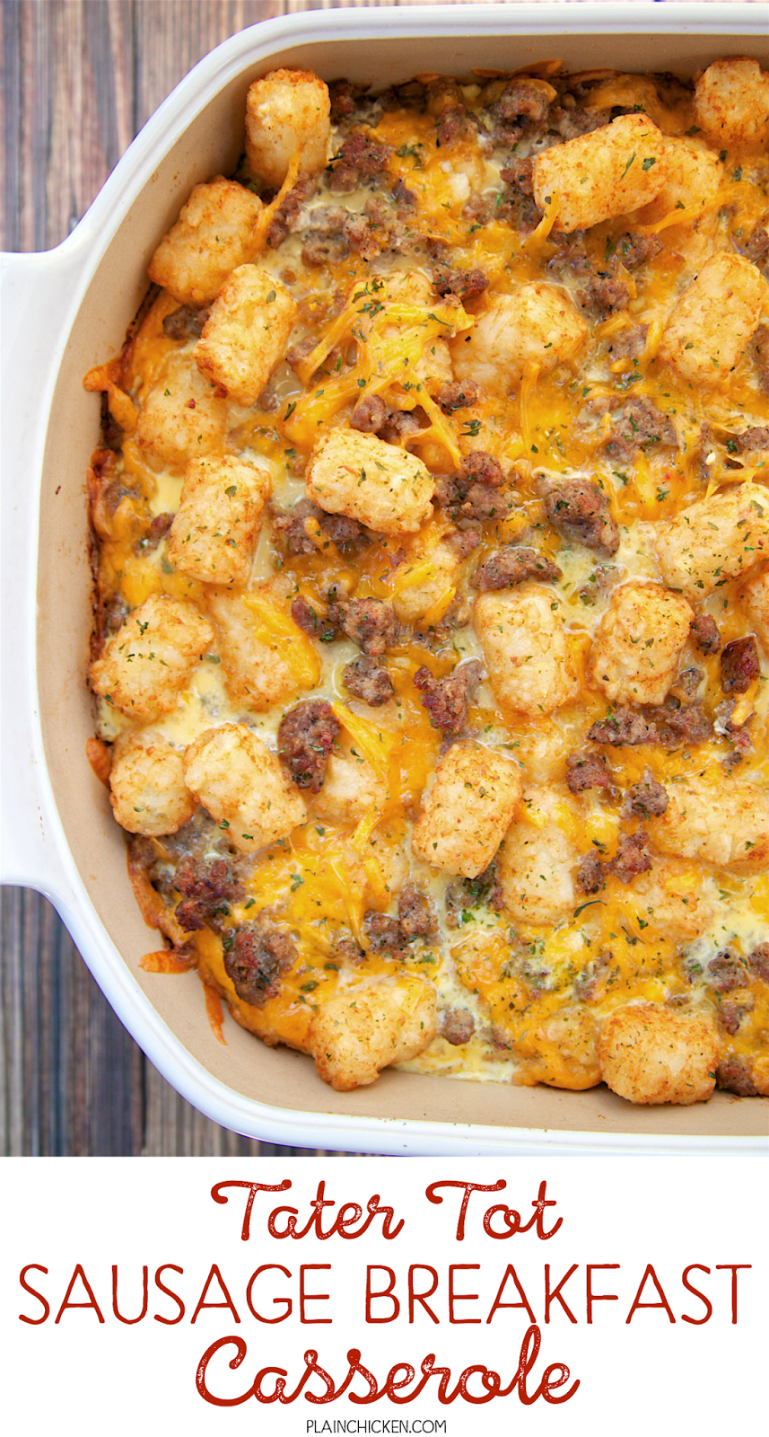 Tater Tot Sausage Breakfast Casserole - great make ahead recipe!  Sausage, cheese, tater tots, eggs, milk, garlic, onion and black pepper. ***** -   23 breakfast sausage recipes
 ideas