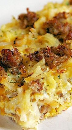 Sausage Hash Brown Breakfast Casserole Recipe - hash browns, sausage, eggs and cheese that can be made ahead of time and refrigerated until ready. -   23 breakfast sausage recipes
 ideas