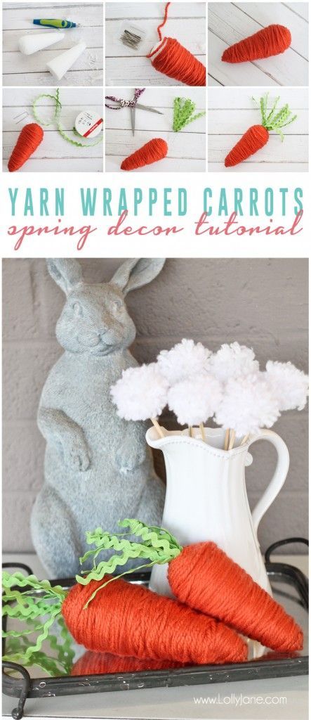 Yarn wrapped carrots -   23 easter diy decorations
 ideas