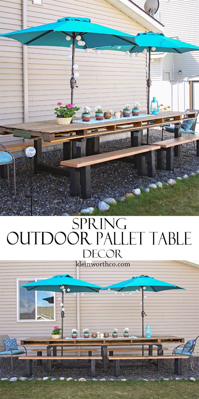 Spring Outdoor Pallet Table Decor to spruce up your outdoor dining space for the warmer weather. Make your outdoor dining set beautiful with accessories. MyOutdoorOasis #AD @lowes -   23 outdoor dining decor
 ideas