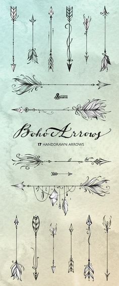 Boho Arrows. 17 hand drawn Clipart. Tribal, native diy elements, logo, invitation, pencil, transparent, digital png, style, tattoo, romantic -   23 white tattoo arrow
 ideas