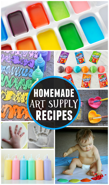 List of Homemade Art Supply Recipes (Find homemade paint, chalk, play dough, clay, glue, and more!) | [ CandaceWilsonArtStudio.com ] -   24 homemade crafts supplies
 ideas