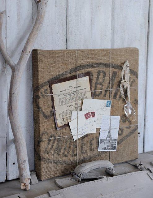 *burlap bag bulletin board - I think I just decided what I'm doing with my three coffee sacks! -   25 burlap crafts board
 ideas