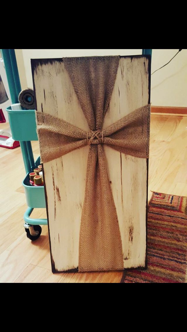 Burlap cross canvas made by one of my talented church friends! -   25 burlap crafts board
 ideas