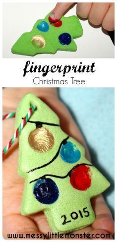 Fingerprint Christmas Tree - Salt Dough Ornament Recipe -   25 diy ornaments kids
 ideas