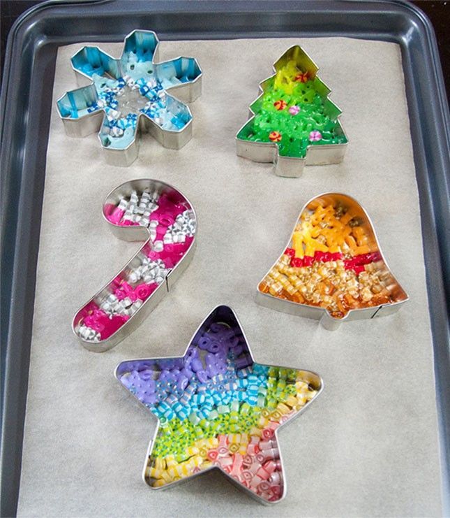 Let your kids make perler bead ornaments out of cookie cutters. -   25 diy ornaments kids
 ideas
