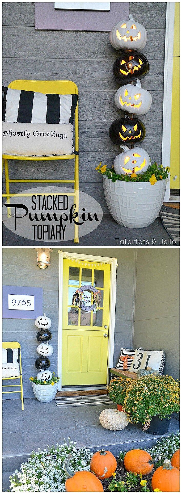 Easy Black and White Halloween Topiary -   25 foam pumpkin decor
 ideas