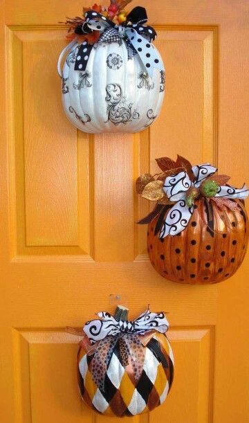 Dollar store pumpkins, cut in half, decorate and hang. Great idea :-) -   25 foam pumpkin decor
 ideas