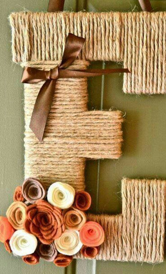 Twine burlap letter door hanger -   25 simple crafts for men
 ideas