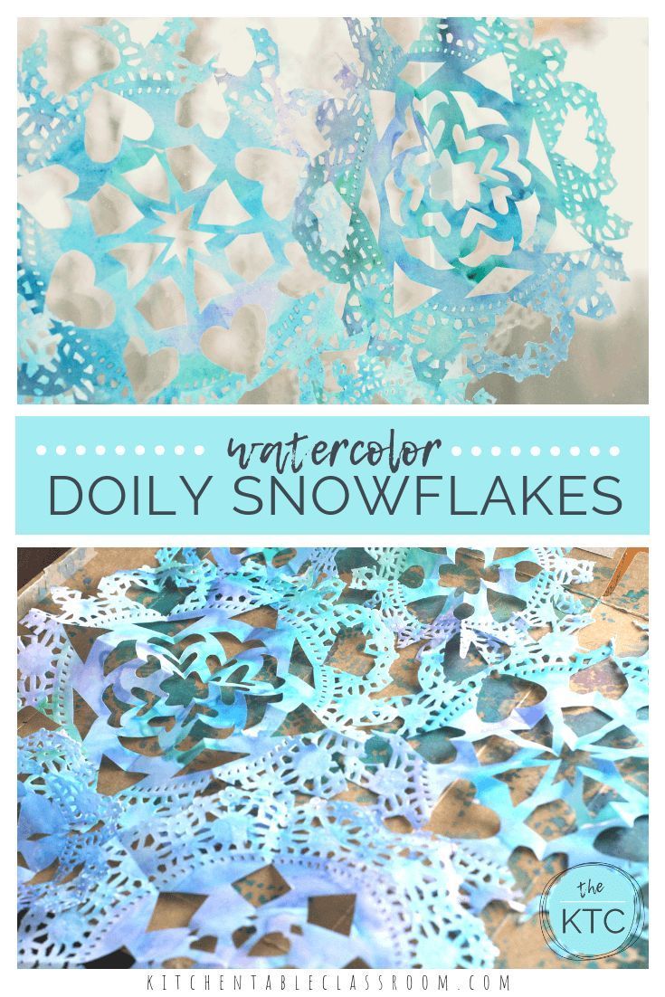 Doily Snowflakes- Lacey Watercolor Cut Paper Snowflakes -   25 young kids crafts
 ideas