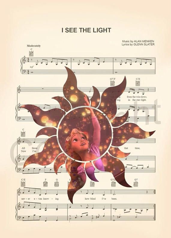 Tangled Rapunzel Sun Star Sheet Music Art Print -   10 disney tattoo tangled
 ideas