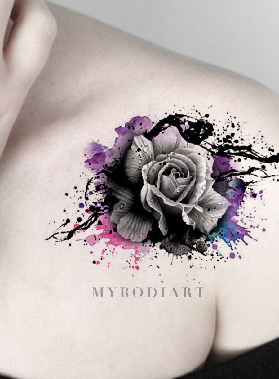Brooke Cool Watercolor Splat Black Floral Rose Temporary Tattoo -   17 tatuajes lotus tattoo
 ideas