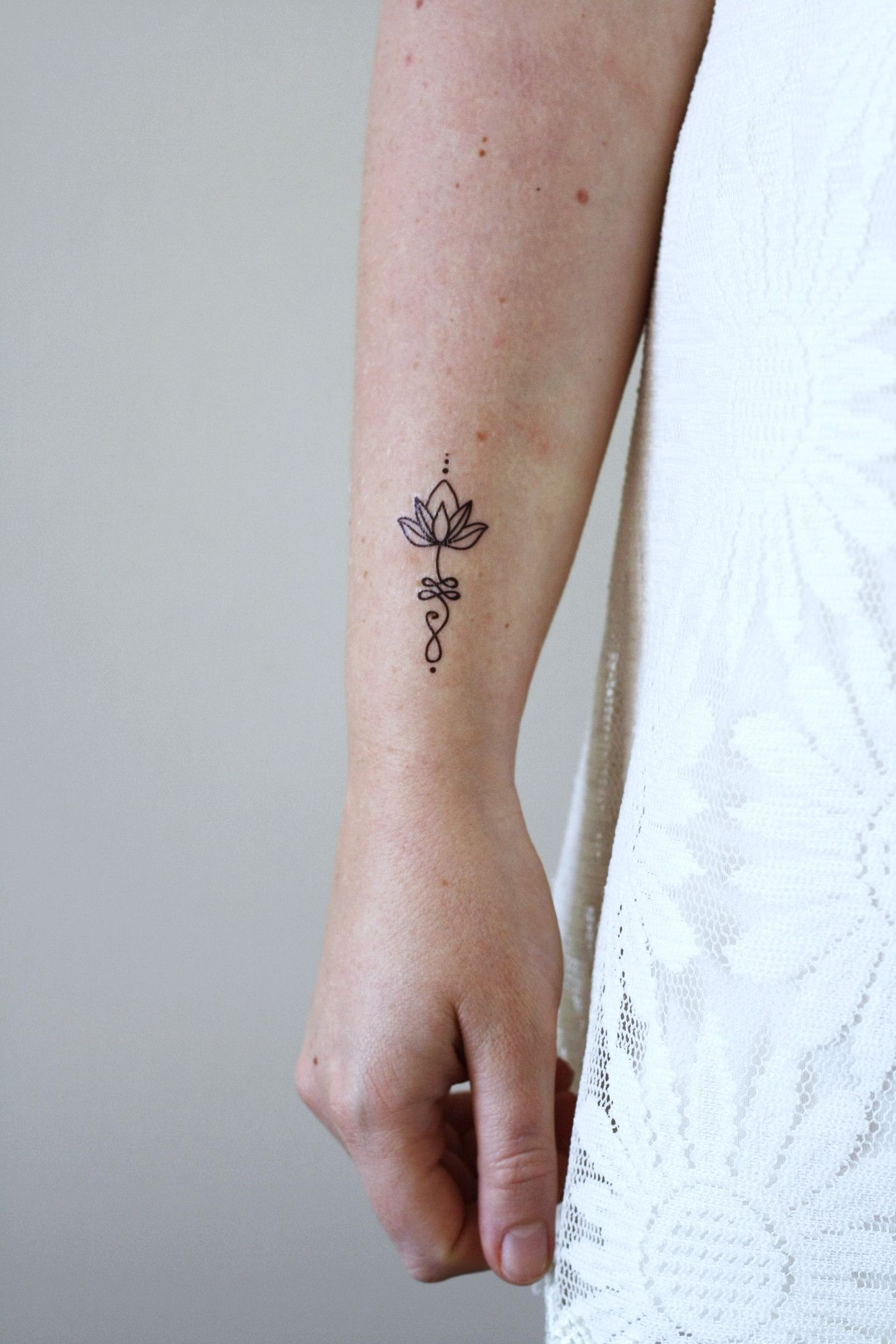 Unalome lotus temporary tattoo (set of 2) -   17 tatuajes lotus tattoo
 ideas