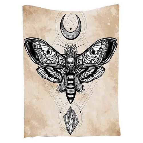 Gothic Bohemian Skull Moth Wiccan Moon Horn Wall Tapestry Home Decor -   20 geometric tattoo butterfly
 ideas