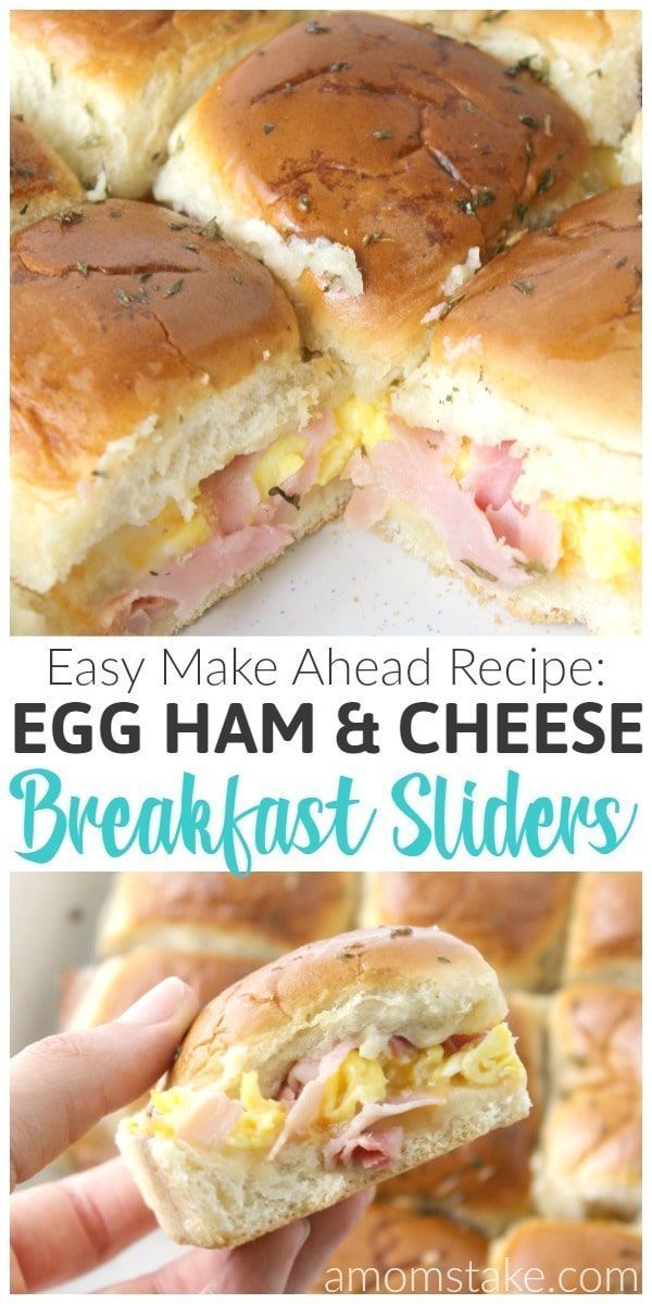 Easy egg ham and cheese breakfast sliders recipe. Make it the night before and just heat in the morning and it's ready to serve in just 10 minutes. Super simple breakfasts for families on the go or picky kids.  via @amomstake -   21 breakfast recipes on the go
 ideas