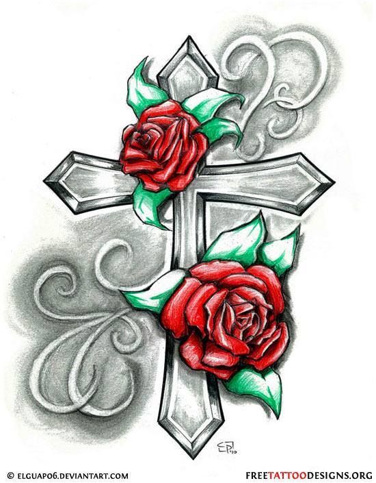Cross w roses -   21 compass cross tattoo
 ideas