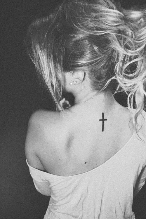 black-cross-tattoo-on-back-of-neck (wallpttrns) -   21 compass cross tattoo
 ideas