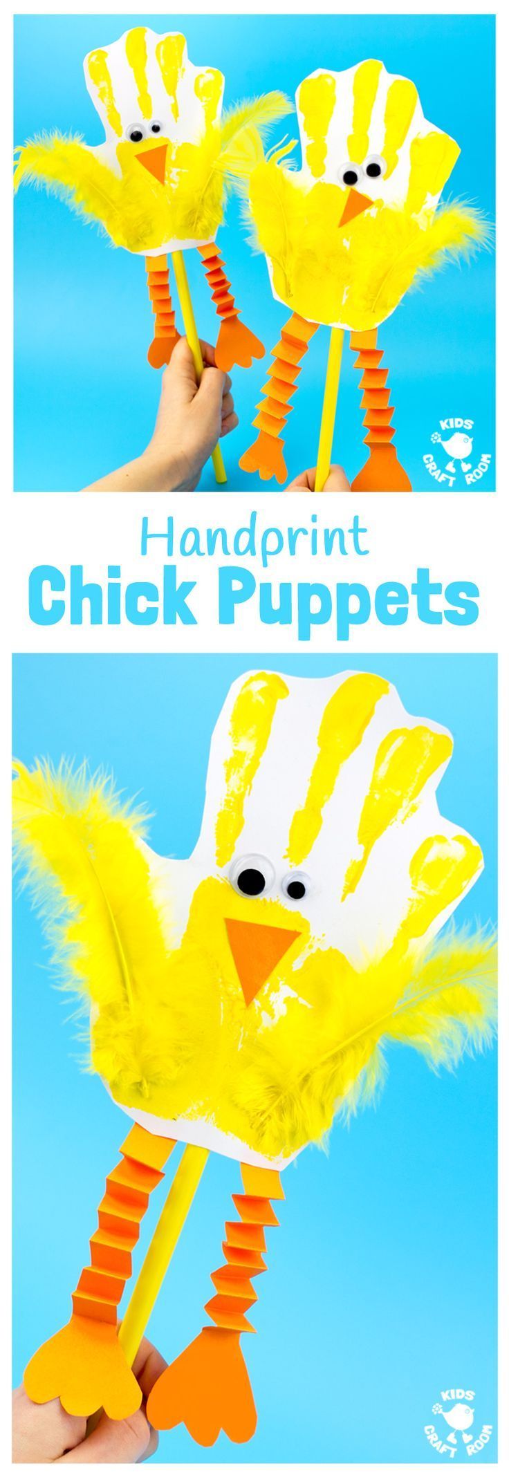 Handprint Chick Puppets -   22 easter crafts chicken
 ideas