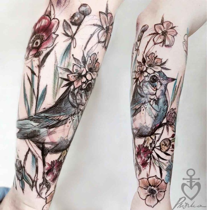 Tattoos of Birds and Flowers -   22 flower bird tattoo
 ideas
