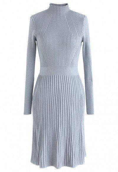 Simplistic Ribbed Knit Dress in Dusty Blue -   22 indie chic style
 ideas